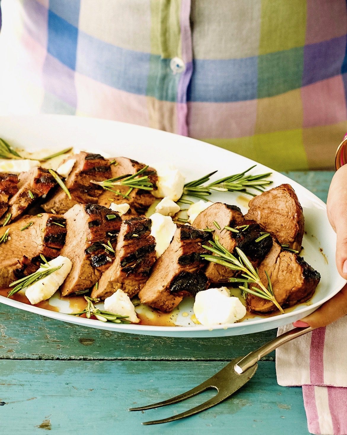 grilled pork with goat cheese and rosemary