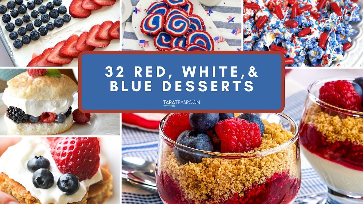 red white and bue desserts collage