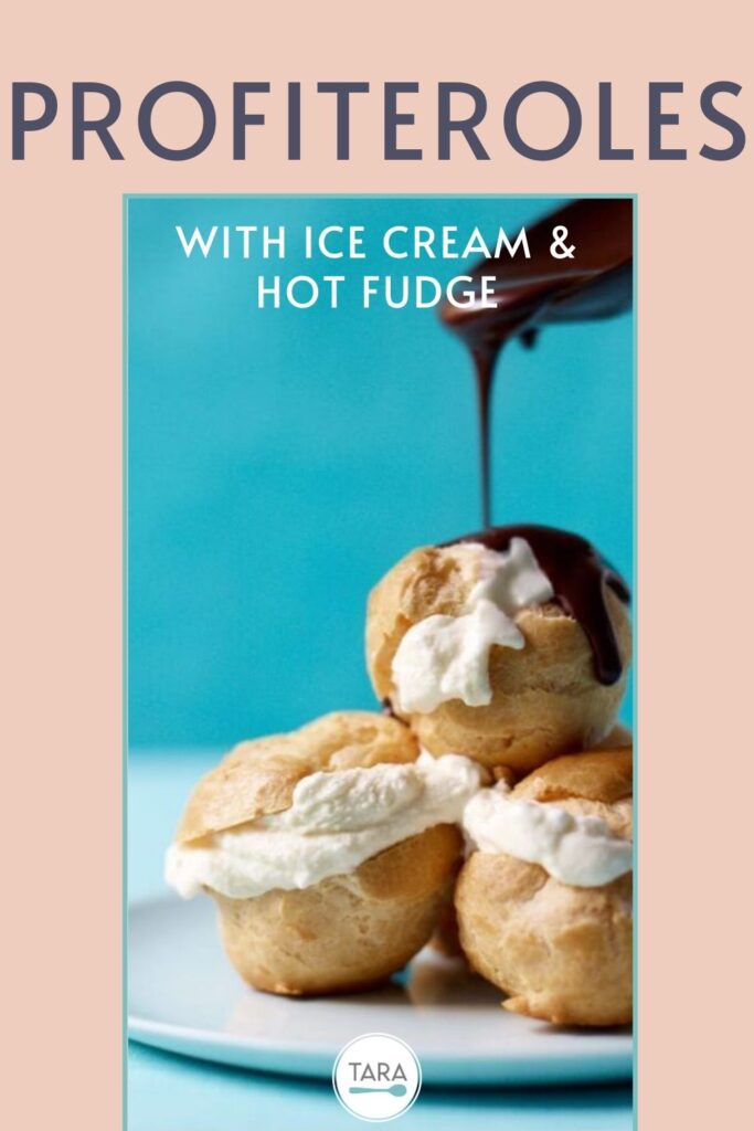 profiteroles with ice cream and hot fudge pin