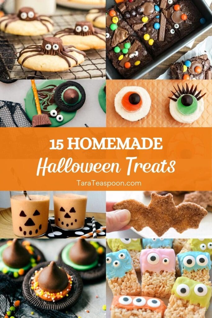 Pinterest graphic for Homemade Halloween Treats recipe collection on Tara Teaspoon.