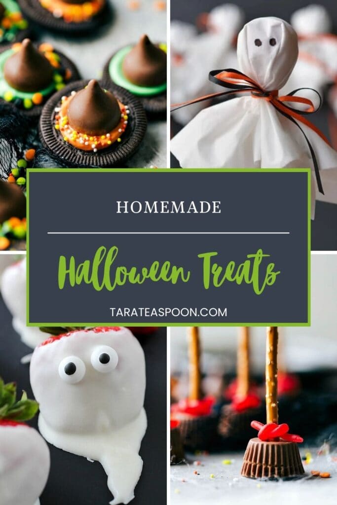 Pinterest graphic for Homemade Halloween Treats recipe collection on Tara Teaspoon.