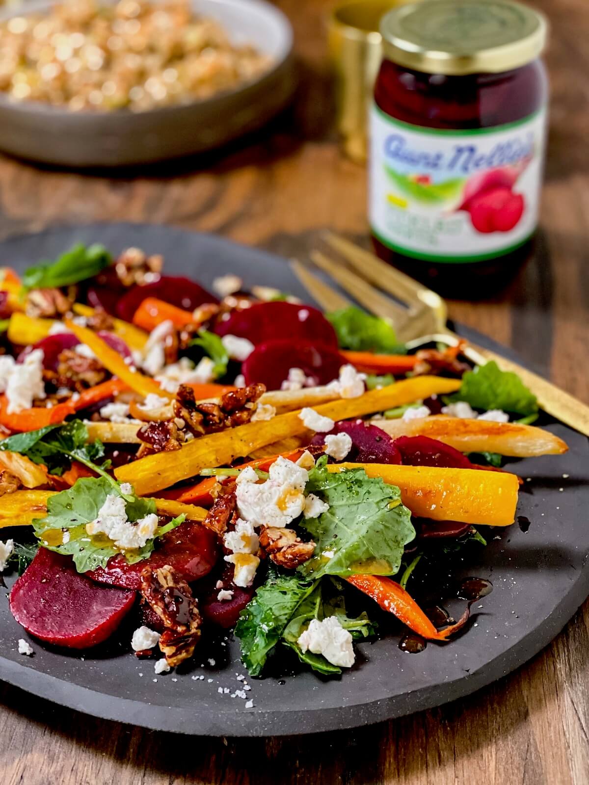aunt nellie's beets with roasted carrot salad