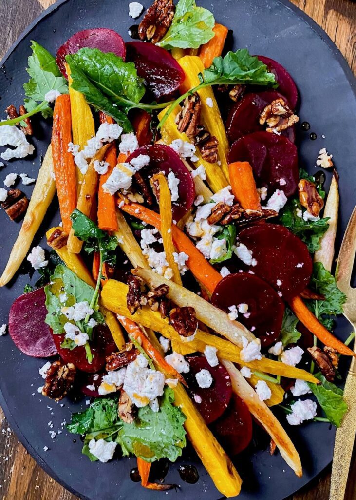 Beet and Roasted Carrot Salad with Kale & Spicy Pecans - Tara Teaspoon