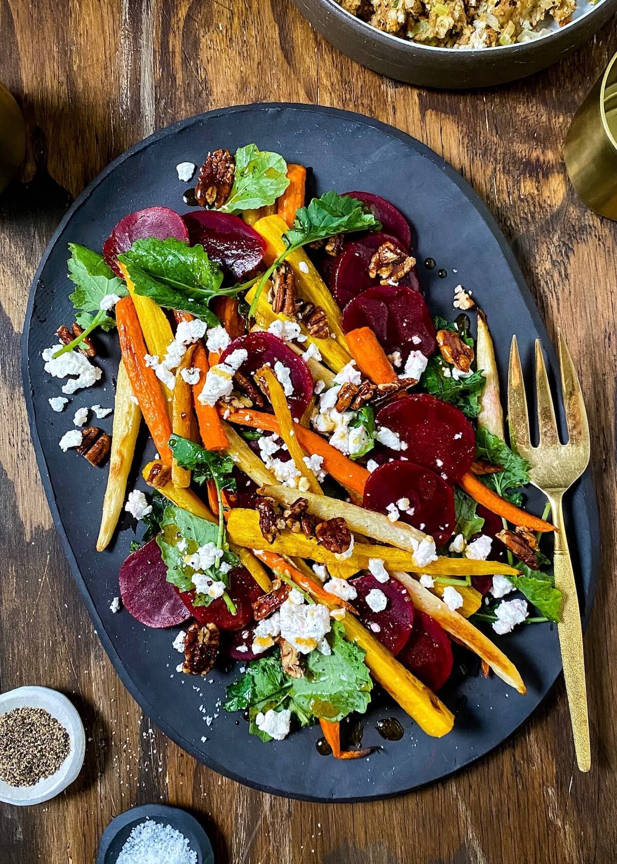 roasted carrots with beets and kale