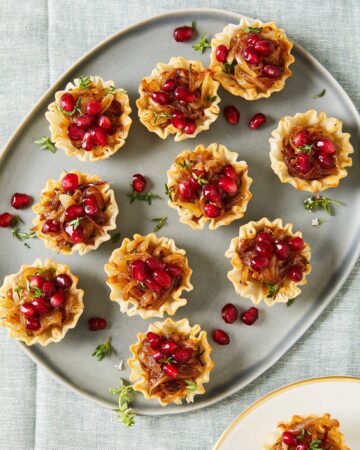 French Onion Phyllo Cups with Gruyere and Pomegranate - Tara Teaspoon