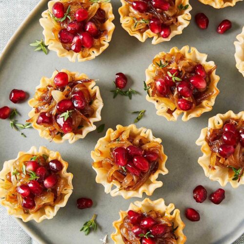 French Onion Phyllo Cups with Gruyere and Pomegranate - Tara Teaspoon