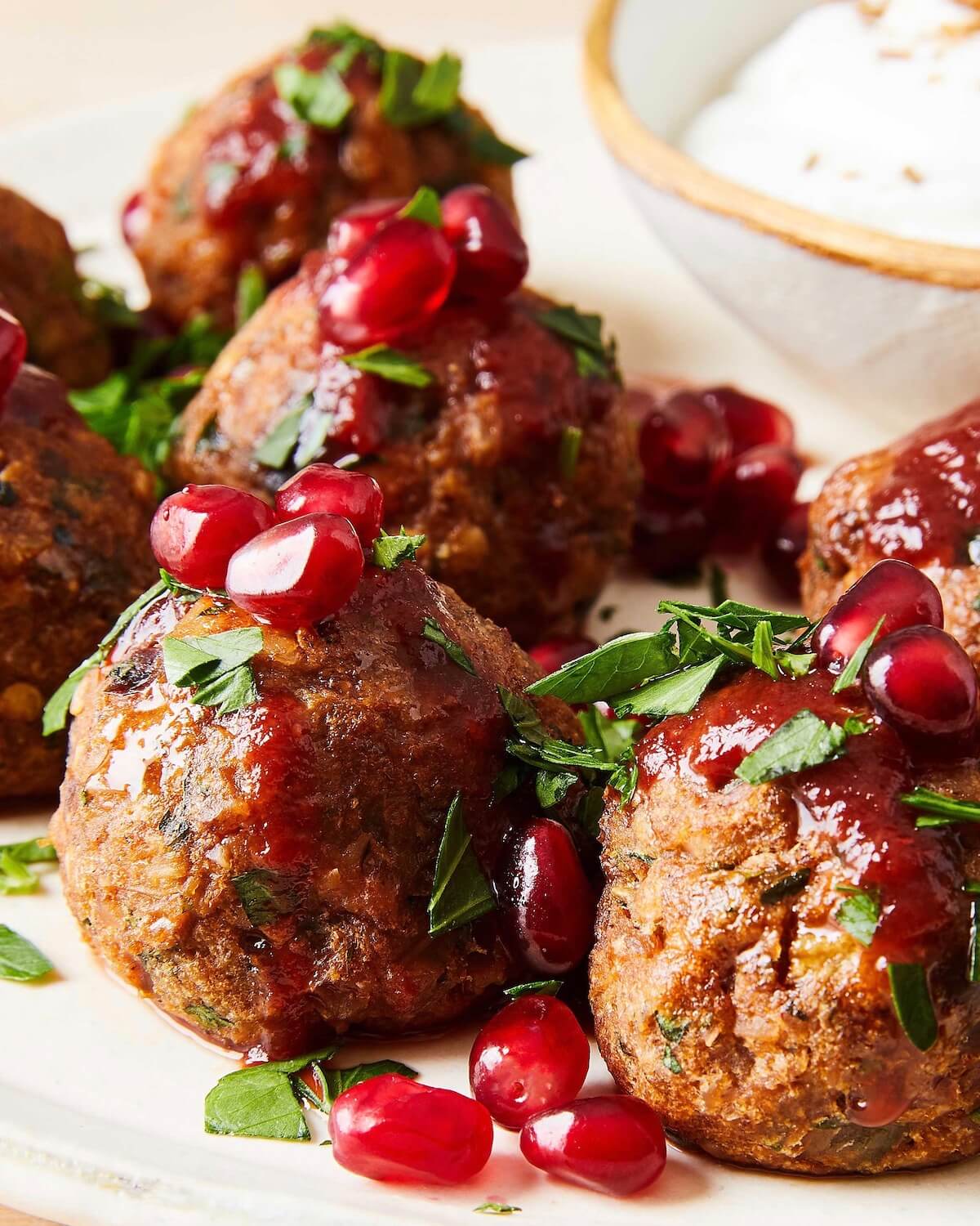 eggplant and walnut meatless meatballs with pomegranates