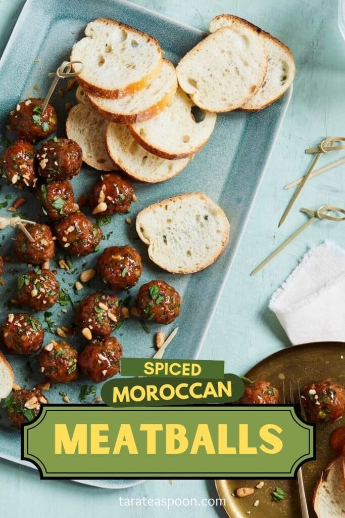 Pinterest graphic for Moroccan Lamb Meatballs with Apricot Glaze recipe on Tara Teaspoon.