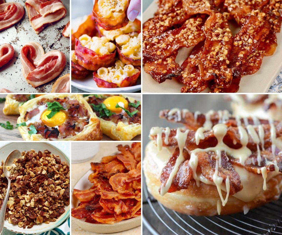 multiple pictures of bacon recipes