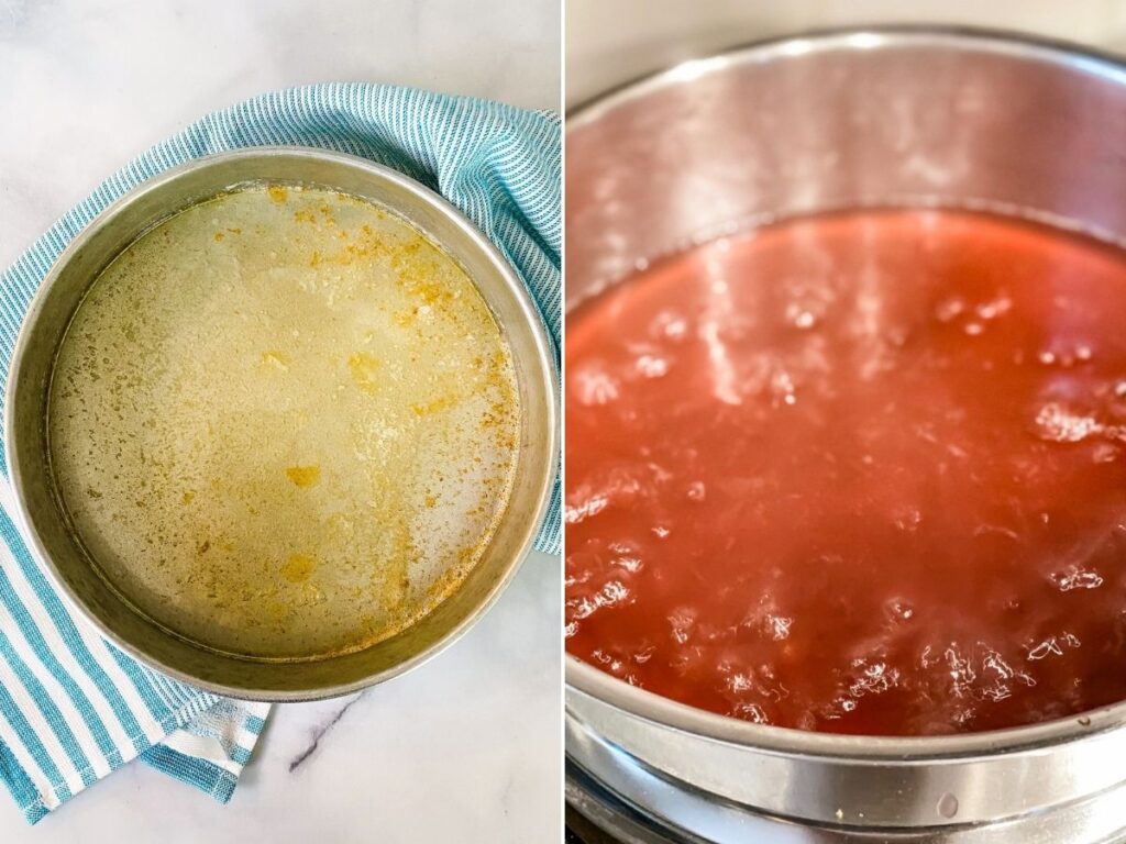 melted butter and rhubarb sauce