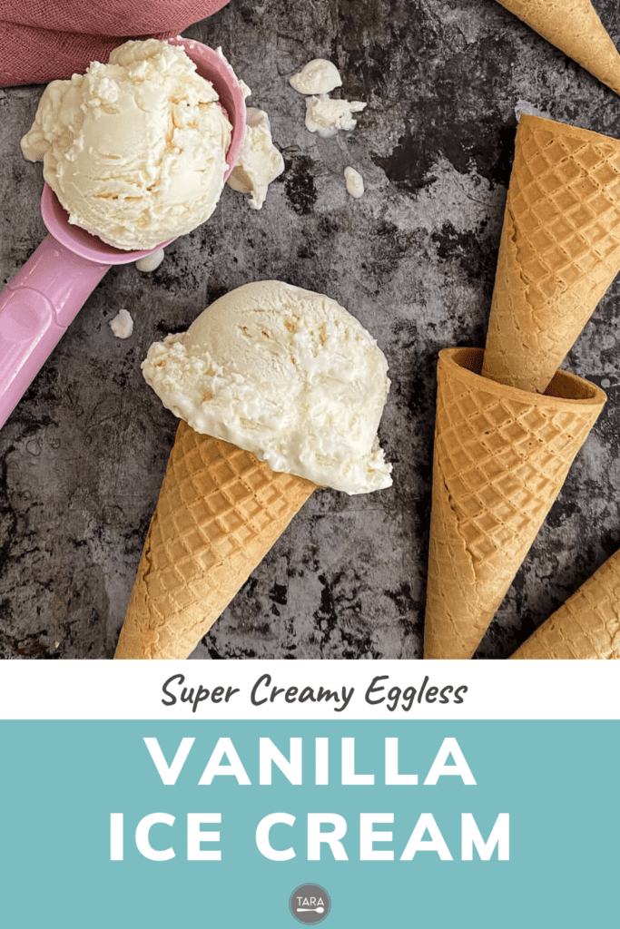 vanilla ice cream in scooper and cone