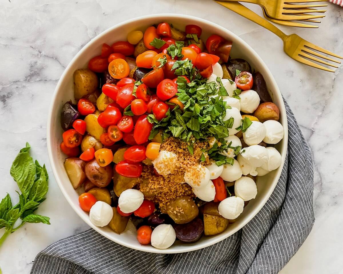 bowl of Italian potato salad ingredients