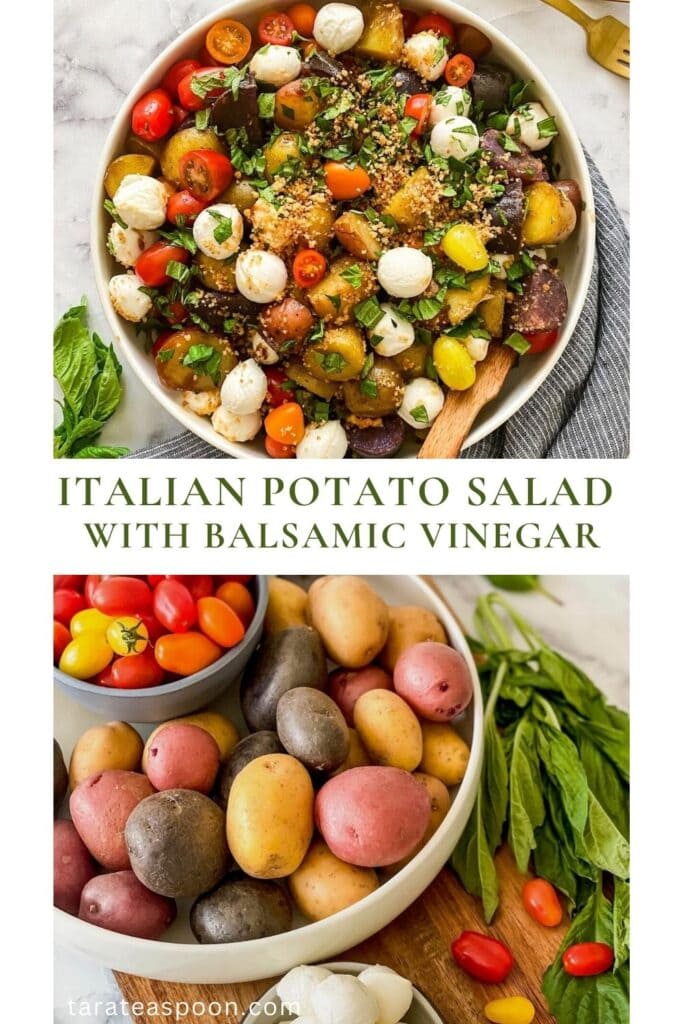 Pinterest graphic for Italian Potato Salad with Balsamic Vinegar on Tara Teaspoon.