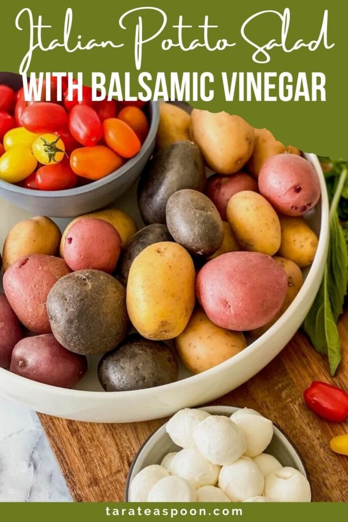 Pinterest graphic for Italian Potato Salad with Balsamic Vinegar on Tara Teaspoon.
