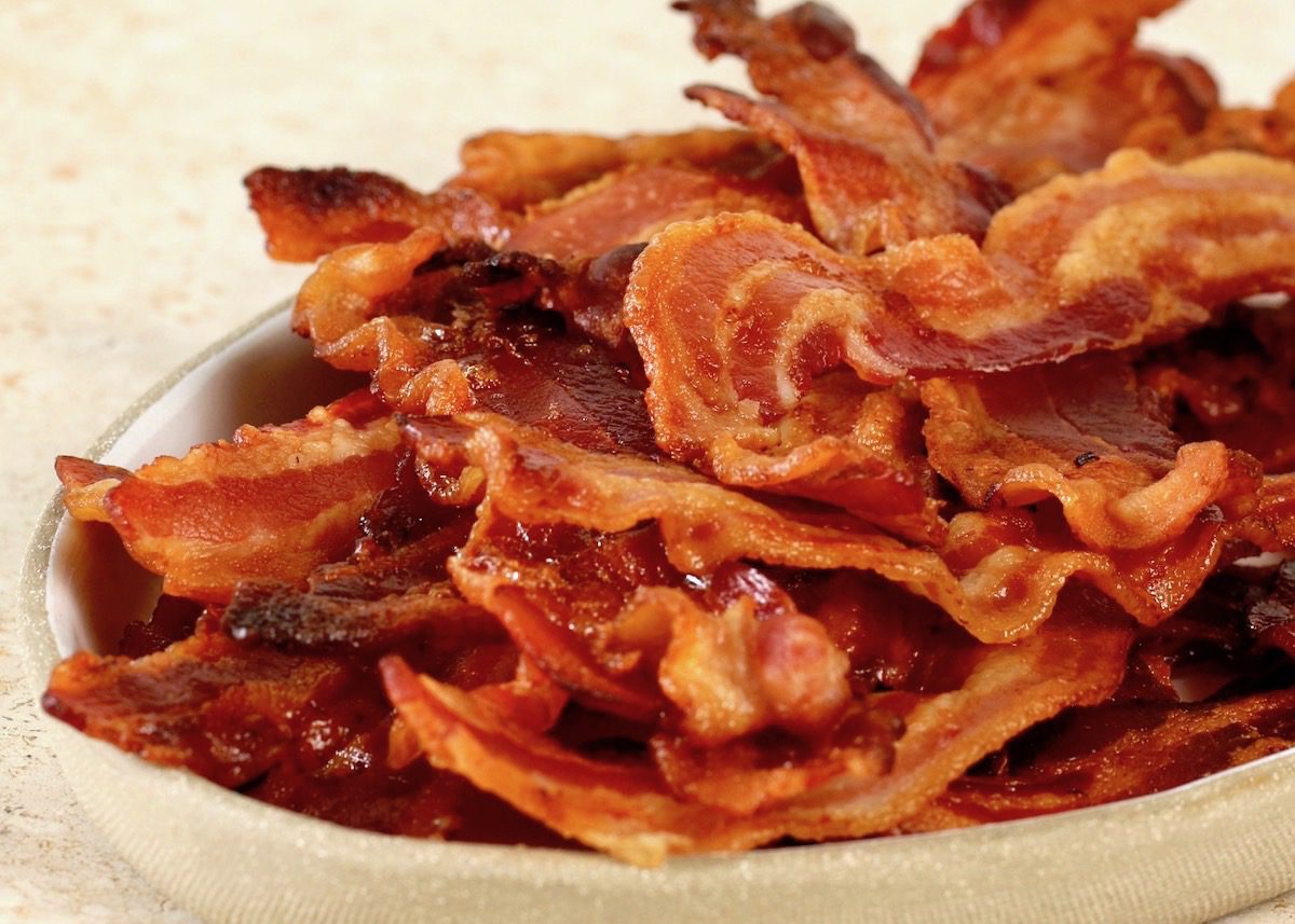 close up of bacon cooked in the oven