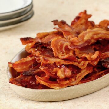 bacon piled on a platter