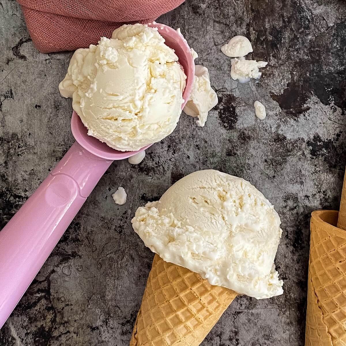 vanilla ice cream scoop in cone square
