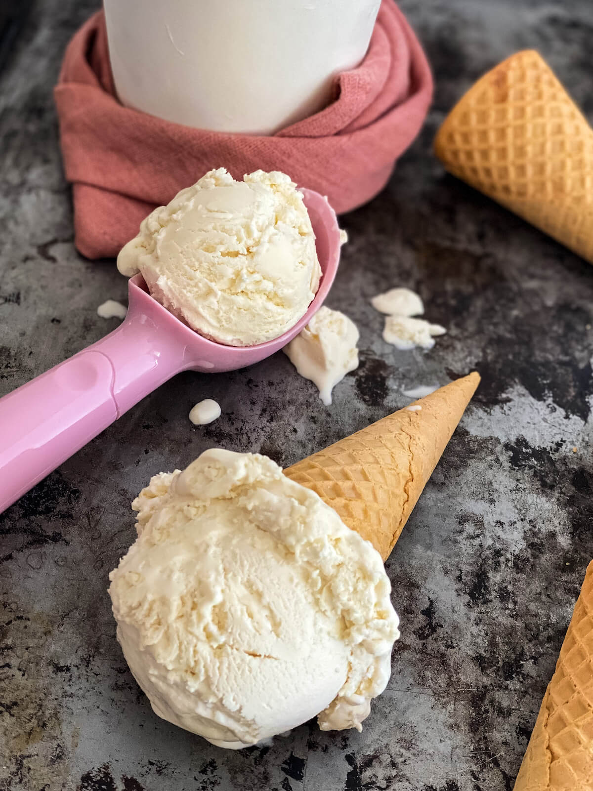 vanilla ice cream cone on its side