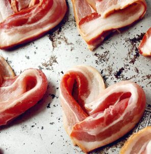 the paper mama bacon hearts on a tray
