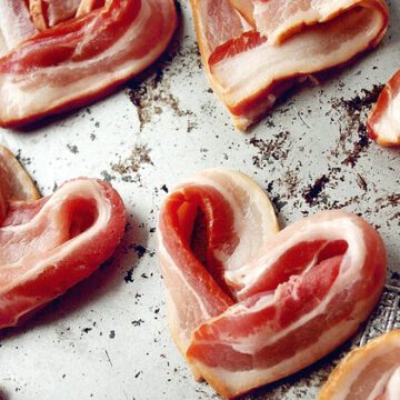 the paper mama bacon hearts on a tray
