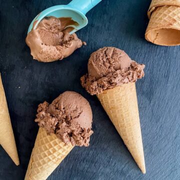 chocolate ice cream cones on black slate