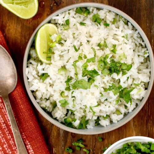 cilantro and lime rice in a bowl