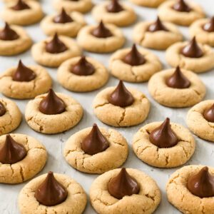 peanut butter blossom cookies on table
