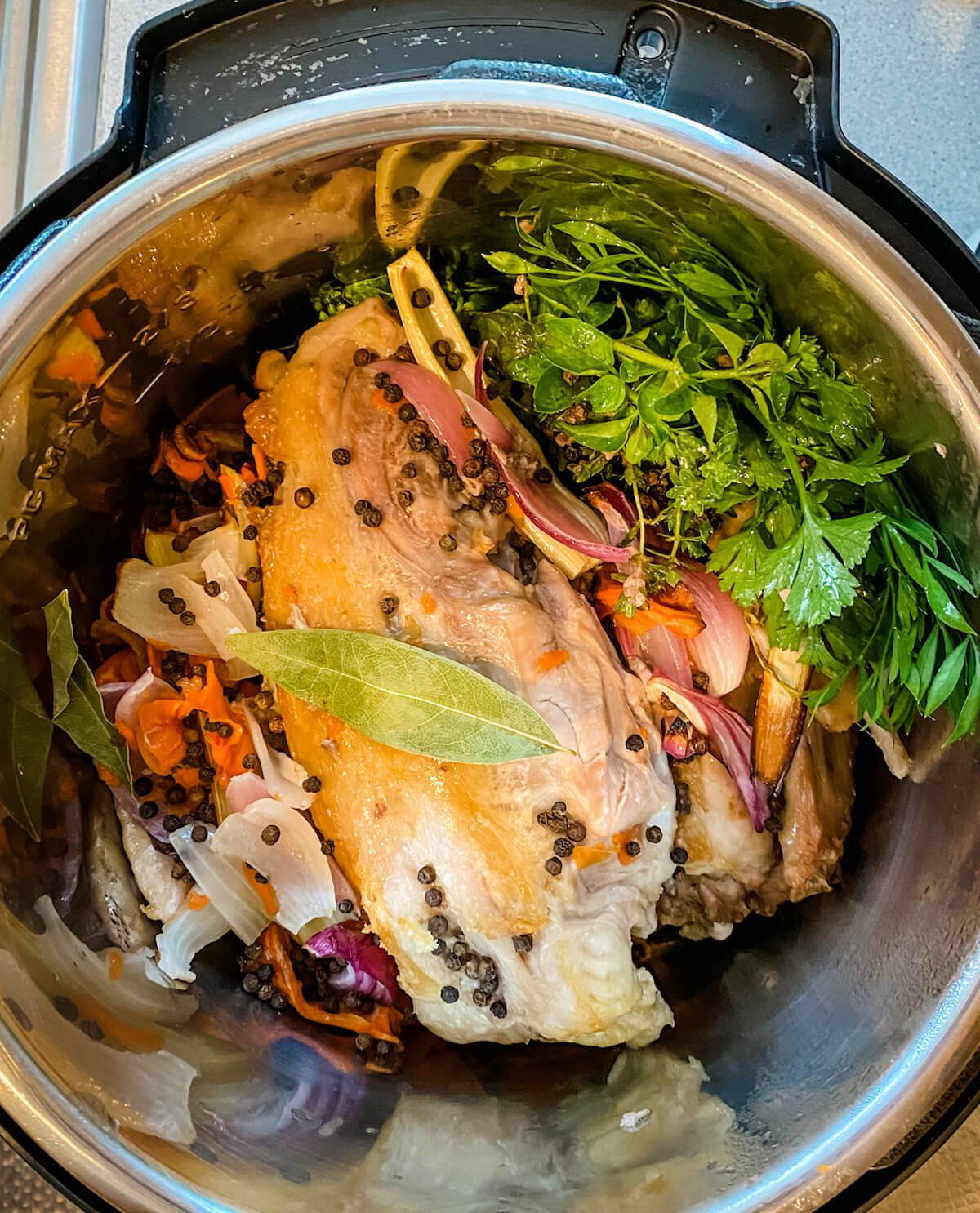 turkey leftovers with herbs for broth