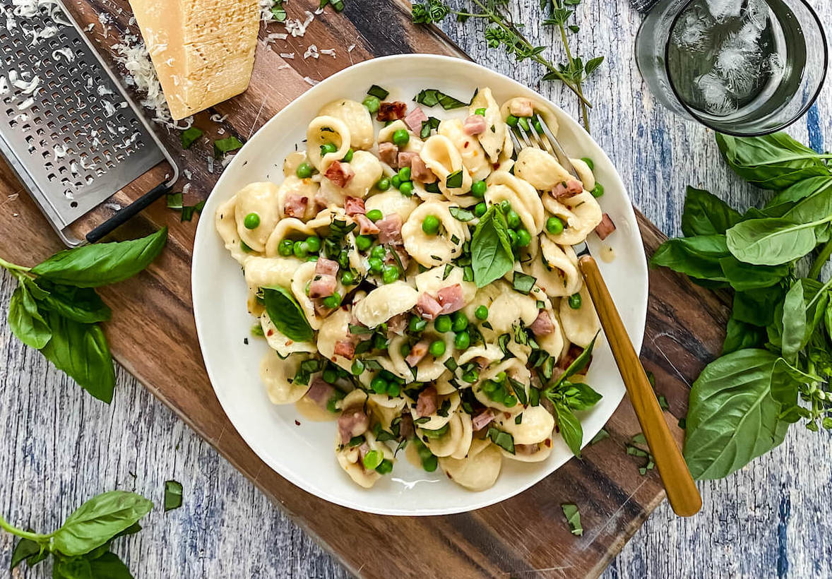 Ham and Pea Pasta with Parmesan Cream - Tara Teaspoon