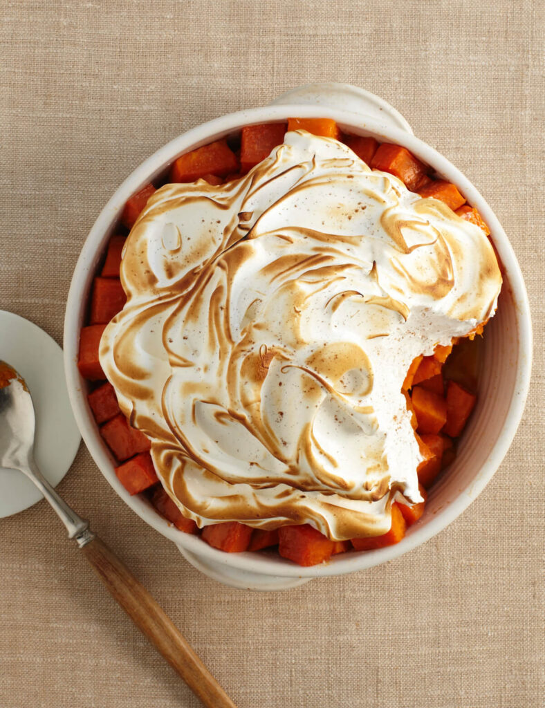 cooked sweet potatoes with toasted meringue
