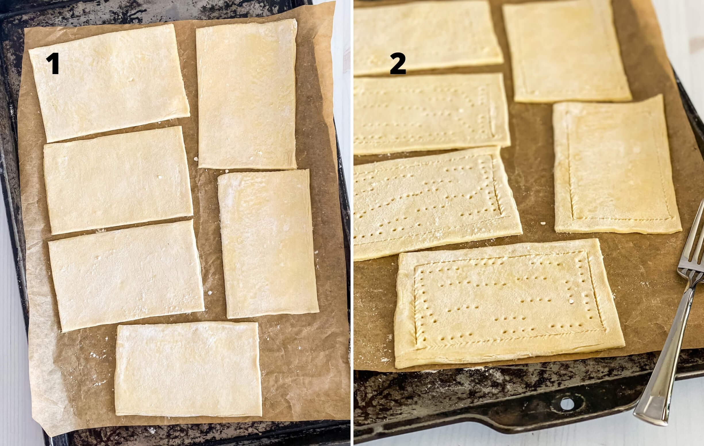 cutting and pricking puff pastry