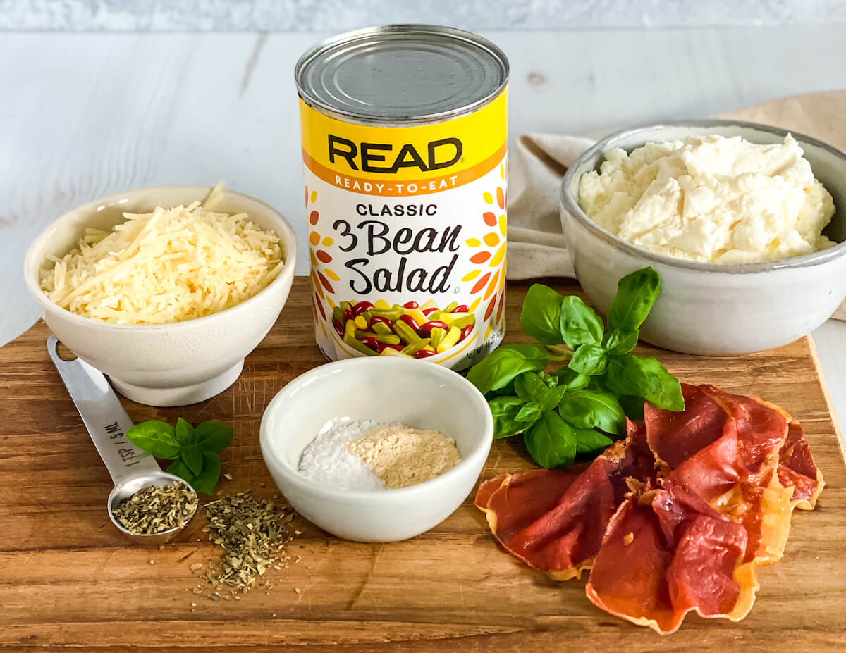 ingredients for savory three bean ricotta tarts