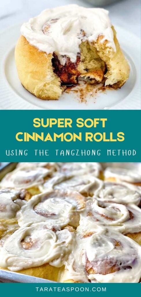 Pinterest graphic for Super Soft Cinnamon Rolls (Tangzhong Method) recipe on Tara Teaspoon