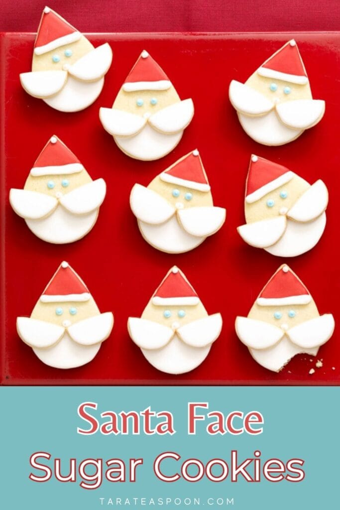 Pinterest graphic for Santa Face Sugar Cookies recipe on Tara Teaspoon.