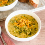 Broccoli cheese soup with shredded cheddar