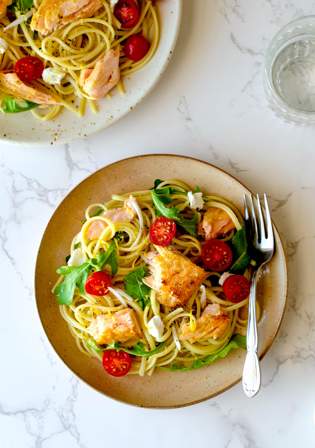 pasta with salmon and arugula