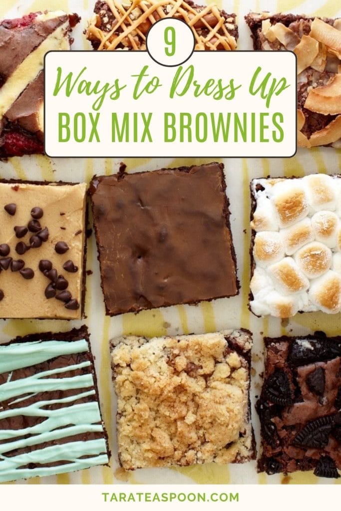 Think outside the box pinterest pin image of 9 brownie variations