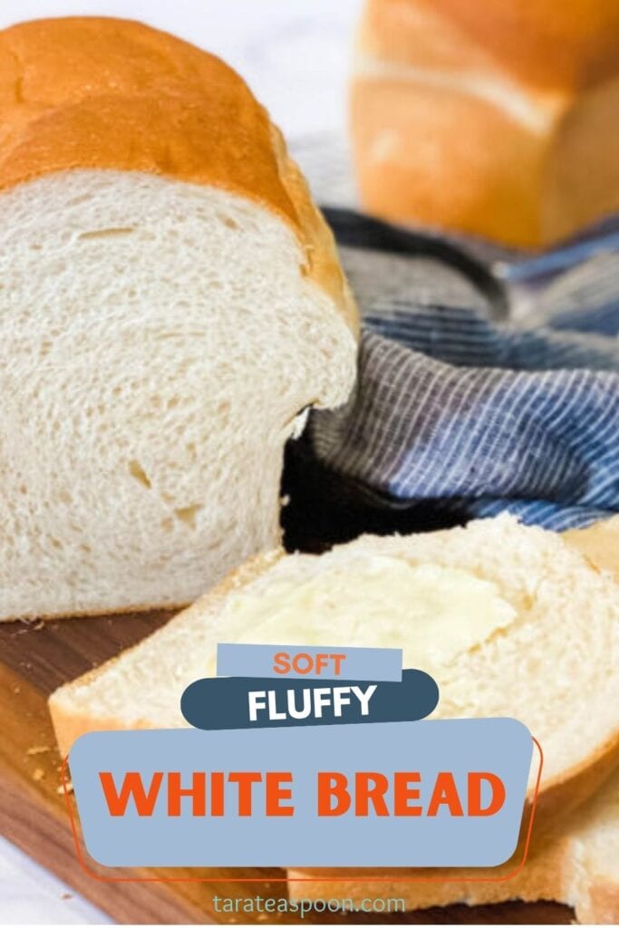 Pinterest graphic for Soft and Fluffy White Bread Recipe (Japanese Milk Bread) on Tara Teaspoon.