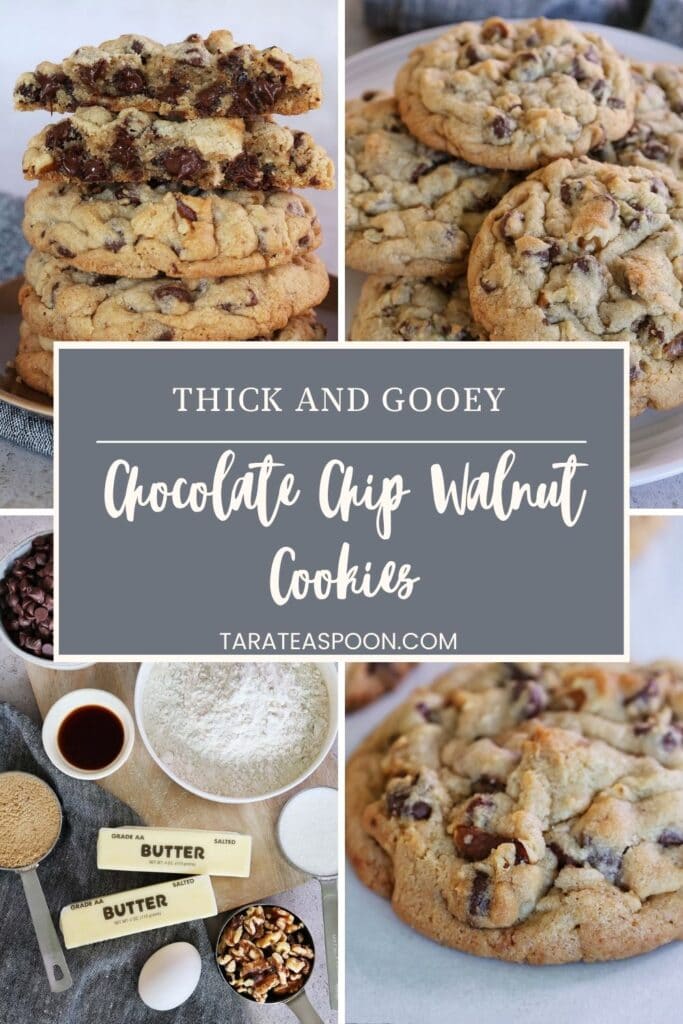 Pinterest graphic for Chocolate Chip Walnut Cookies recipe on Tara Teaspoon.