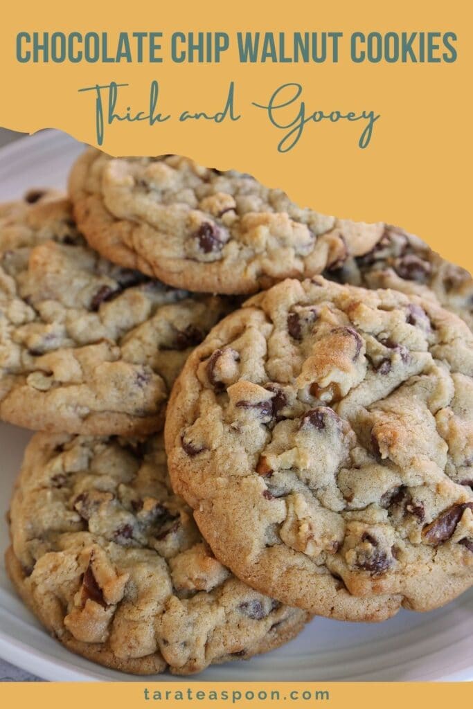 Pinterest graphic for Chocolate Chip Walnut Cookies recipe on Tara Teaspoon.