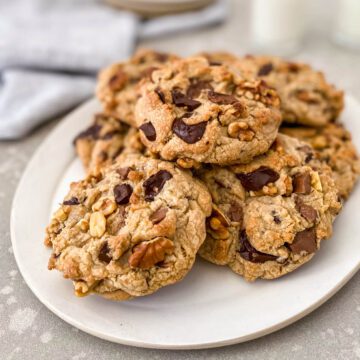 Chocolate chip walnut cookies on a plate