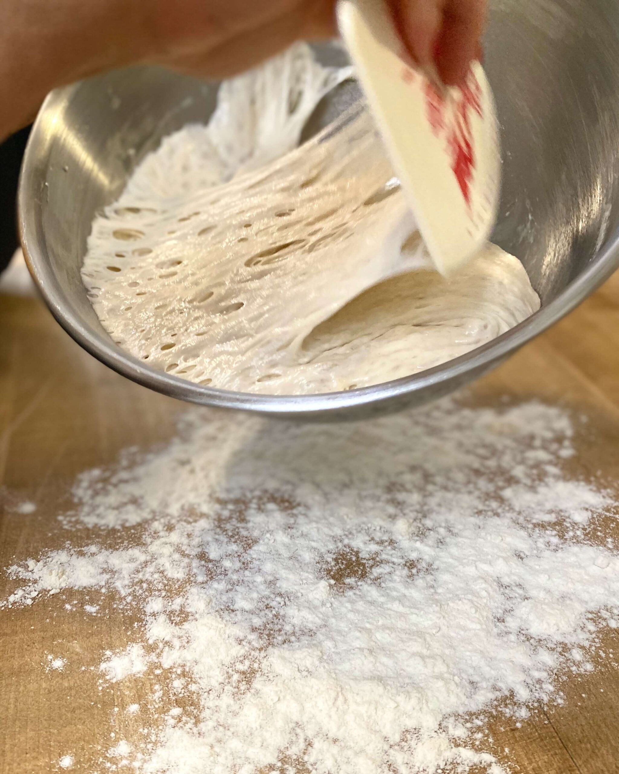 hydrated pizza dough in bowl