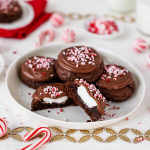 marshmallow inside chocolate peppermint surprise cookie