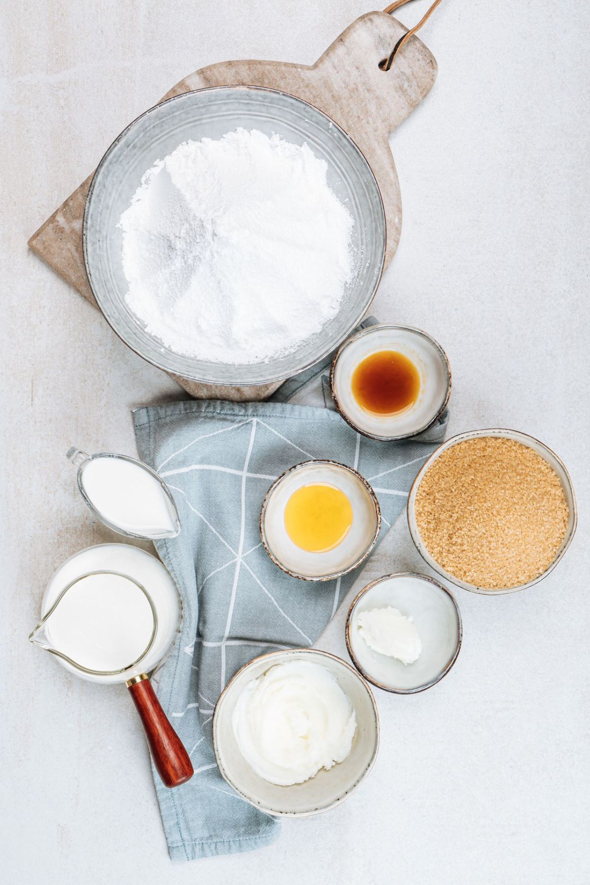 Top view of ingredients needed to make caramel icing.