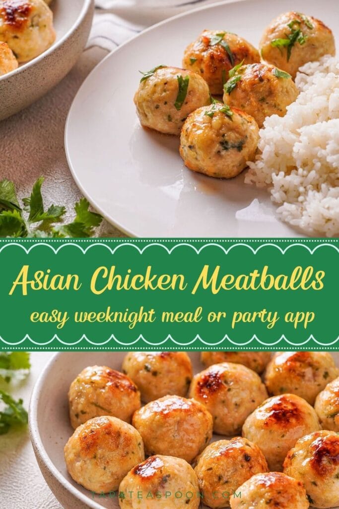 Pinterest graphic for Favorite Thai Chicken Meatballs recipe on Tara Teaspoon