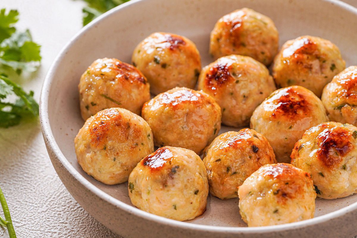 close up of cooked Thai chicken meatballs