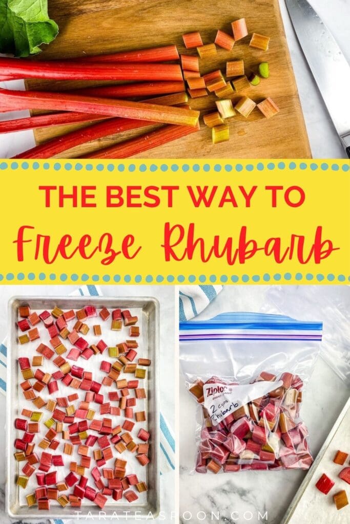 Pinterest graphic for How To Freeze Rhubarb recipe on Tara Teaspoon