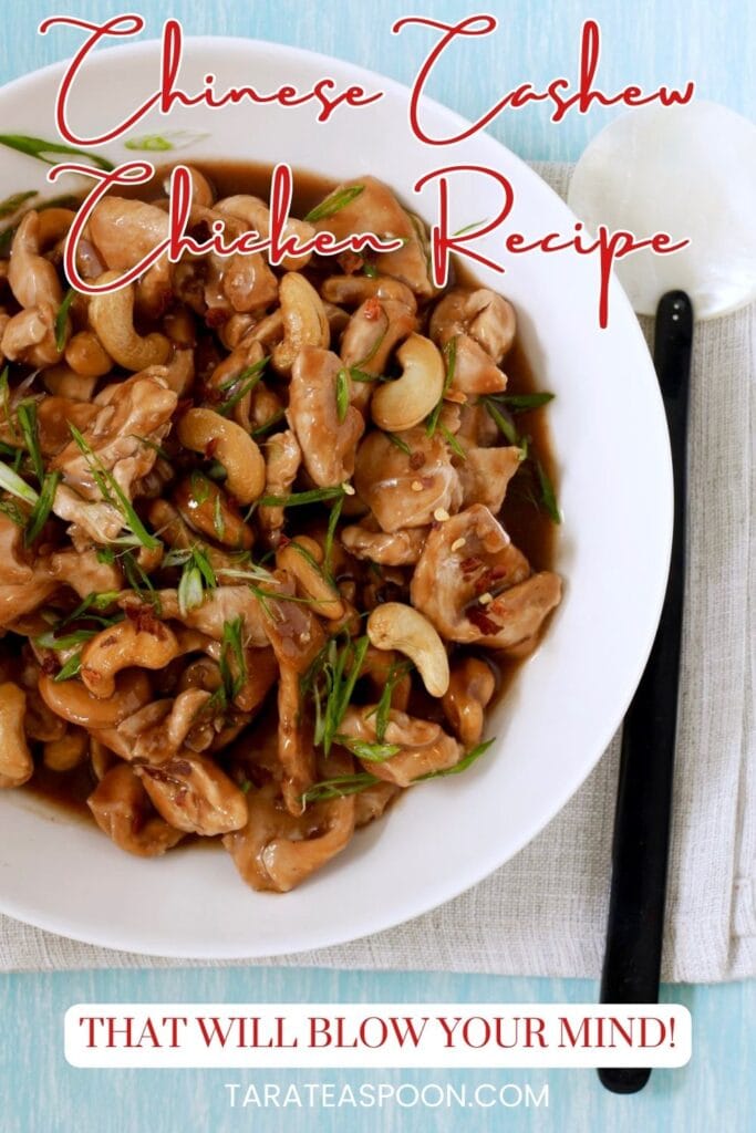 Pinterest graphic for Easy Cashew Chicken Recipe on Tara Teaspoon.