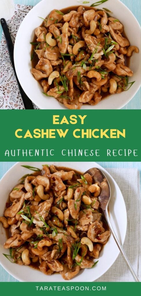 Pinterest graphic for Easy Cashew Chicken Recipe on Tara Teaspoon.