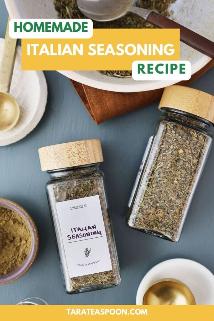 Pinterest graphic for Homemade Italian Seasoning recipe on Tara Teaspoon